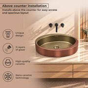 Plantex Ceramic Washbasin/Basin for Bathroom/Oval Tabletop Wash Basin/Countertop Vessel Sink for Home, Office  (Brass & Copper Antique - 24 x 15 x 6 Inch)