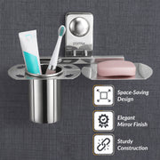 Plantex Stainless Steel 2in1 Tumbler Holder with Soap Dish/Tooth Brush Holder/Soap Stand for Bathroom/Bathroom Accessories - (Chrome)