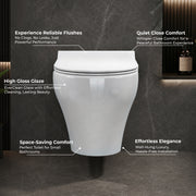 Plantex Ceramic Commode for Toilet/Rim Washdown Western Commode/P Trap Wall Hung Toilet for Bathroom with Soft Close Seat Cover - (White)