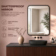 Plantex Aluminium Frame Bathroom Mirror for Wall/Wall Mount Mirror for Bedroom/Dressing Room/Living Room/Entryway - Shatterproof Mirror (18x24 Inch-Brushed Black/Rectangle)