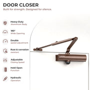 Plantex Premium Aluminium Door Closer/55kg Automatic Door Closer for Wooden Door/Adjustable Spring Door Closer- Brown (ISO 9001 Certified)