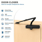 Plantex Heavy Duty Automatic Door Closer for Wooden Doors - 55kg Adjustable for Home/Office/Hotel - Black (ISO 9001 Certified)