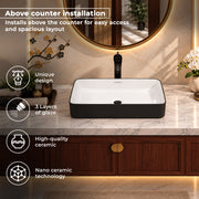 Plantex Ceramic Wash Basin for Bathroom/Tabletop Washbasin/Counter Top Black Washbasin/Vessel Sink (White & Black-25x14x5 Inch)