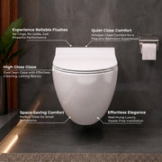 Plantex Platinum Ceramic Commode for Toilet/Rimless Wall Hung Western Toilet/Bathroom Commode With Soft Closing Toilet Seat - P Trap (White)