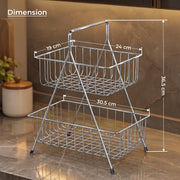 Plantex Fruit Basket for Dining Table/2-Tier Fruit Stand for Kitchen/Vegetable Basket Stand “ Chrome (36.5 x 30.5 x 19 cm)