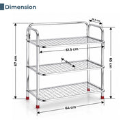 Plantex Stainless Steel Shoe Rack for Home/3 Tier Slipper Stand for Home & Outdoor/Durable Shoe Organizer Stand/Space Saving Footwear Rack - (Silver)