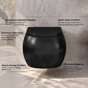 Plantex Imported Ceramic Wall Hung Commode/Rimless Washdown Western Toilet/P Trap Western Commode with Soft Close Toilet Seat (Matt Black)