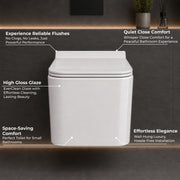 Plantex Platinum Ceramic Wall Hung Commode/P Trap Western Commode for Toilet/Rim Washdown Western Toilet with Soft Close Toilet Seat Cover- (White)