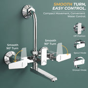 Plantex Wall Mixer for Bathroom 2 In 1 with L-Bend Provision for Overhead Shower/Mixer Tap for Bathroom with Water Saving Nozzle Tap- (Celesiya-1249)