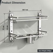 Plantex Bathroom Organiser Without Drill/Stainless Steel Bathroom Accessories Set with Soap Dish and Brush Slots/Hooks/Tumbler Holder/Steel Soap Holder for Bathroom-(2-Tier, Chrome)