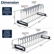 Plantex Stainless Steel Plate Organizer for Kitchen/Plate Holder Stand/Thali Stand for Kitchen Drawer/Saucer Plates Rack/Tandem Box Accessories – Set of 2 (Size - 4 & 8 Inch, Slots 10–14, Chrome)