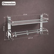 Plantex Stainless Steel Bathroom Shelf/Bathroom Stand for Wall/Bathroom Racks and Shelves with Hooks & Towel Holder/Bathroom Organiser with Drill (2-Tier, Chrome, Polished)