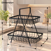 Plantex High Grade Fruit Basket for Dining Table/2- Tier Vegetable Basket Stand for Kitchen/Modern Fruit Storage Bowl for fruits and Vegetables/Kitchen Counter & Dining Table (Black)