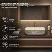Plantex Designer Wash Basin for Bathroom/Ceramic Table Top Washbasin/Countertop Vessel Sink Basin - (White Art, 20 x 15 x 6 Inch)