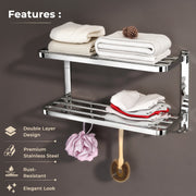 Plantex Double Towel Rack for Bathroom/24 Inch Dual Towel Holder/Towel Bar/Towel Henger/Bathroom Accessories - Pack of 1 (Chrome)