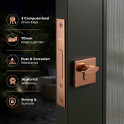 Plantex Dead Lock for Main Door/Lock with Brass 70mm Cylinder with Lock Body and 3 Computerized Keys - Pack of 1 (PVD Rose Gold)