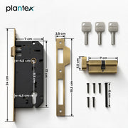 Plantex Mortise Door Lock Set with Brass Cylinder & Keys/Heavy-Duty Main Door Lock Body - Pack of 1 (Brass Antique)