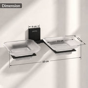 Plantex 304 Grade Stainless Steel Frosted Glass Double Soap Dish/Soap Stand/Dual Soap Holder/Bathroom Accessories - Crystal (Black)