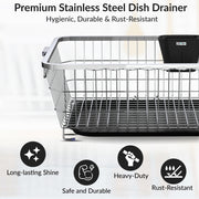 Plantex Stainless Steel Vessel Drainer Basket/Dish Drying Rack with Drainer Tray/Utensil Drying Rack for Kitchen/Plate Stand/Basket for Utensils (Size-56x43x23cm)