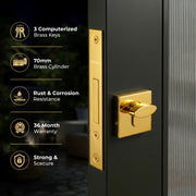 Plantex Dead Lock for Main Door/Lock with Brass 70mm Cylinder with Lock Body and 3 Computerized Keys - Pack of 1 (PVD Gold)