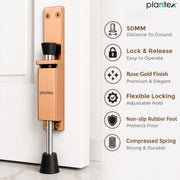 Plantex Kickdown Door Stopper Spring Loaded Telescopic Step On/Off Door Stopper Rubber, Adjustable Heavy Duty Door Locks Holder Stop/Release by Foot - Pack of 1 (Rose Gold)