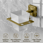 Plantex 304 Grade Stainless Steel Toothbrush Holder/Stand/ABS Toothpaste Stand/Tumbler Holder for Bathroom - Decan (Brass Antique)