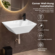 Plantex Platinum Ceramic Wall Mounted Basin/Corner Basin/Wash Basin for Bathroom/Wall Hung Washbasin/Sink for Restaurant, Hotel/10 Years Glaze Warranty by Plantex (Candy -15 x 11 x 5 Inch)