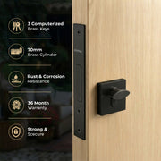Plantex Dead Lock for Main Door/Lock with Brass 70mm Cylinder with Lock Body and 3 Computerized Keys - Pack of 1 (Z-Black)