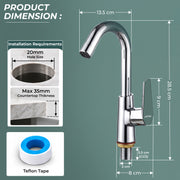 Plantex Kitchen Taps for Home Sink with 360° Rotation/Sink Tap for Kitchen Basin with Teflon Tape/Kitchen Faucets for Sink -Chrome (Celesiya-1246)