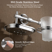 Plantex 304 Grade Stainless Steel Soap Dish with Tumbler Holder/2in1 Soap Dish with Toothbrush Holder/Soap Stand/Case/Bathroom Accessories - Pack of 1 (Niko, Chrome)