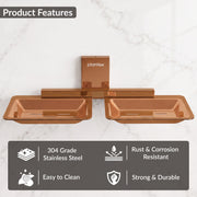 Plantex 304 Grade Stainless Steel Double Soap Stand/Dual Soap Dish/Soap Case/Soap Storage/Soap Holder for Bathroom/Bathroom Accessories - Pack of 1 (Crystal, PVD Rose Gold)