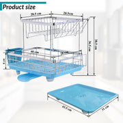 Plantex Stainless Steel Utensils Drying Rack/2-Tier Dish Drainer Rack with Removable Drain Board/Vessel Drainer Basket/Bartan Satnd - 20 x 14 x 15 Inch (Chrome)