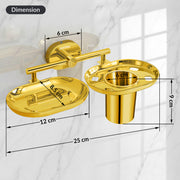 Plantex J4 Stainless Steel Soap Dish with Tumbler Holder/Soap and Brush Holder for Bathrooom/2 in 1 Soap Holder with Toothbrush Holder/Bathroom Accessories (PVD Gold Finish) Onix