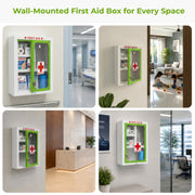 Plantex Metal Emergency First Aid Kit Box for Home/Medical Kit Box for Medicine Storage with Multi Compartments for School, Office - Lockable (Green & White) Big Size, Wall Mount