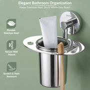 Plantex Tumbler Holder for Bathroom/Stainless Steel Tooth Brush Holder/Toothpaste Holder - Pack of 1 (Chrome)