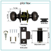 Plantex Stainless Steel Bathroom Door Lock/Keyless Cylindrical Lock for Bathroom/Balcony/Tubular Door Knob/Handle - Pack of 1 (Without Key-Glossy Black)