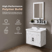 Plantex Glass, Ceramic, HPP Unbrekable Bathroom Vanity Cabinet & Washbasin Set/Basin Cabinet for Bathroom with Mirror (White)