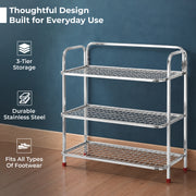 Plantex Stainless Steel Shoe Rack for Home/3 Tier Slipper Stand for Home & Outdoor/Durable Shoe Organizer Stand/Space Saving Footwear Rack - (Silver)