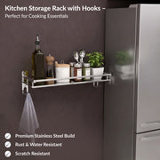 Plantex Bathroom Rack Steel/Bathroom Accessories Set Stainless Steel/Bathroom Organizer with Hooks and Railings for Kitchen/Multipurpose Bathroom Stand(16x5 inch, Chrome)