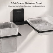 Plantex 304 Grade Stainless Steel Glass Soap Dish with Tumbler Holder/Soap Stand/Bathroom Accessories - Crystal (Black)