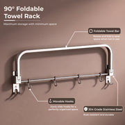 Plantex Anti Rust 304 Grade Stainless Steel Folding Single Towel Rod with Hooks/Towel Holder for Bathroom/Towel Bar/Hanger/Bathroom Accessories - Pack of 2 (24 Inch-Chrome)