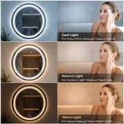 Plantex Glass Mirror With Light With 3 Tone/Touch Wall Mount Mirror For Bedroom/Dressing Room/Living Room - Round Shape (24 Inch), White
