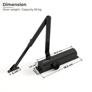 Plantex Heavy Duty Automatic Door Closer for Wooden Doors - 55kg Adjustable for Home/Office/Hotel - Black (ISO 9001 Certified)