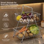 Plantex Fruit Basket for Dining Table/2-Tier Fruit Stand for Kitchen/Vegetable Basket Stand “ Chrome (36.5 x 30.5 x 19 cm)