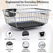 Plantex Stainless Steel Dish Drying Rack/Utensil Drying Rack for Kitchen/Dish Rack with Drainer Tray/Vessel Drainer Basket for Utensils/Bartan Basket Stand (Size- 58.5x44.5x23.5 CM - Chrome Finish)