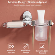 Plantex 304 Grade Stainless Steel 2 in1 Soap Holder with Tumbler Holder/Bathroom Accessories - Olive (Chrome)