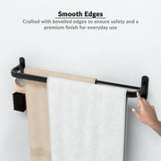 Plantex Aluminium Dual Towel Rod/Towel Hanger/Cloth Hanger for Bathroom with Hooks/Bathroom Accessories (Black) 24 Inch