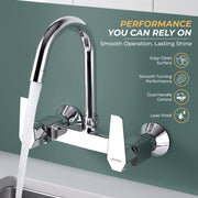Plantex Mixer Tap for Kitchen with Wall Flange and Teflon Tape/Kitchen Sink Taps/Sink Mixer Tap Hot and Cold with 360° Swivel Spout (Celesiya-1248)