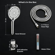 Plantex Abs Hand Shower For Bath/6 Mode Shower Hand With1.5 Meter Flexible Hose Pipe With Wall Hook-(Chrome)