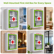 Plantex Metal Emergency First Aid Kit Box for Home/Medical Kit Box for Medicine Storage with Multi Compartments for School, Office - Lockable (Green & White) Big Size, Wall Mount